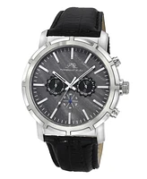 Porsamo Bleu Nyc Chrono Genuine Leather Silver Tone & Black Men's Watch 1281ANYL