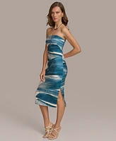 Donna Karan Women's Printed Strapless Midi Dress