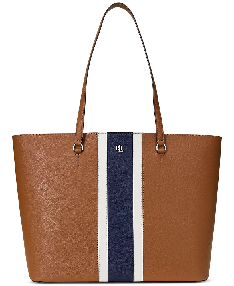 Lauren Ralph Lauren Karly Extra-Large Crosshatch Leather Tote Bag