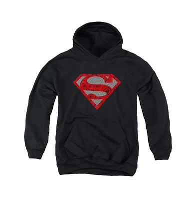 Superman Boys Youth Elephant Rose Shield Pull Over Hoodie / Hooded Sweatshirt