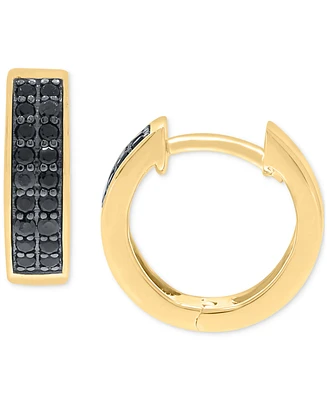 Men's Black Diamond Double Row Huggie Hoop Earrings (1/3 ct. t.w.) in 14k Gold-plated Sterling Silver or Black Rhodium-plated Sterling Silver, 1/2"