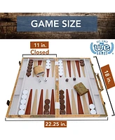 We Games Tan Map Style Leatherette Backgammon Set, 18 x 11 in. closed