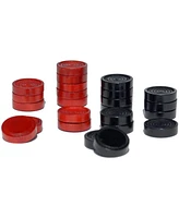 We Games 14.5 in. Red and Black Solid Wood Checkers Set, Grooves in Board