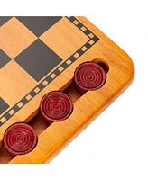 We Games 14.5 in. Red and Black Solid Wood Checkers Set, Grooves in Board