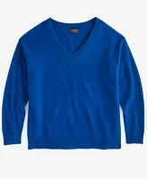 Charter Club Plus Cashmere Rib-Knit Relaxed-Shoulder Sweater, Created for Macy's