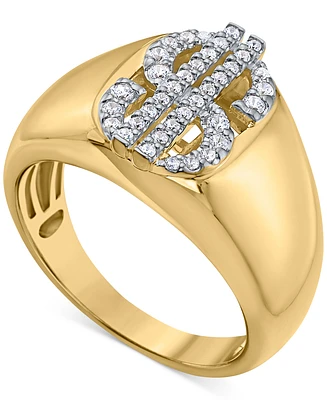 Men's Diamond Dollar Sign Ring (1/3 ct. t.w.) in 14k Gold-Plated Sterling Silver