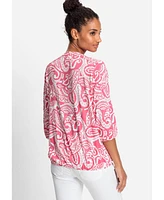 Olsen Women's Cotton Blend 3/4 Sleeve Paisley Print Tunic Tee