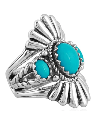 American West Jewelry Genuine Sleeping Beauty Turquoise Sterling Silver Crown Ring, Sizes 5-10