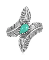 American West Jewelry Southwestern Double Feather Ring-Sterling Silver Band with Turquoise Gemstone, 5 - 7