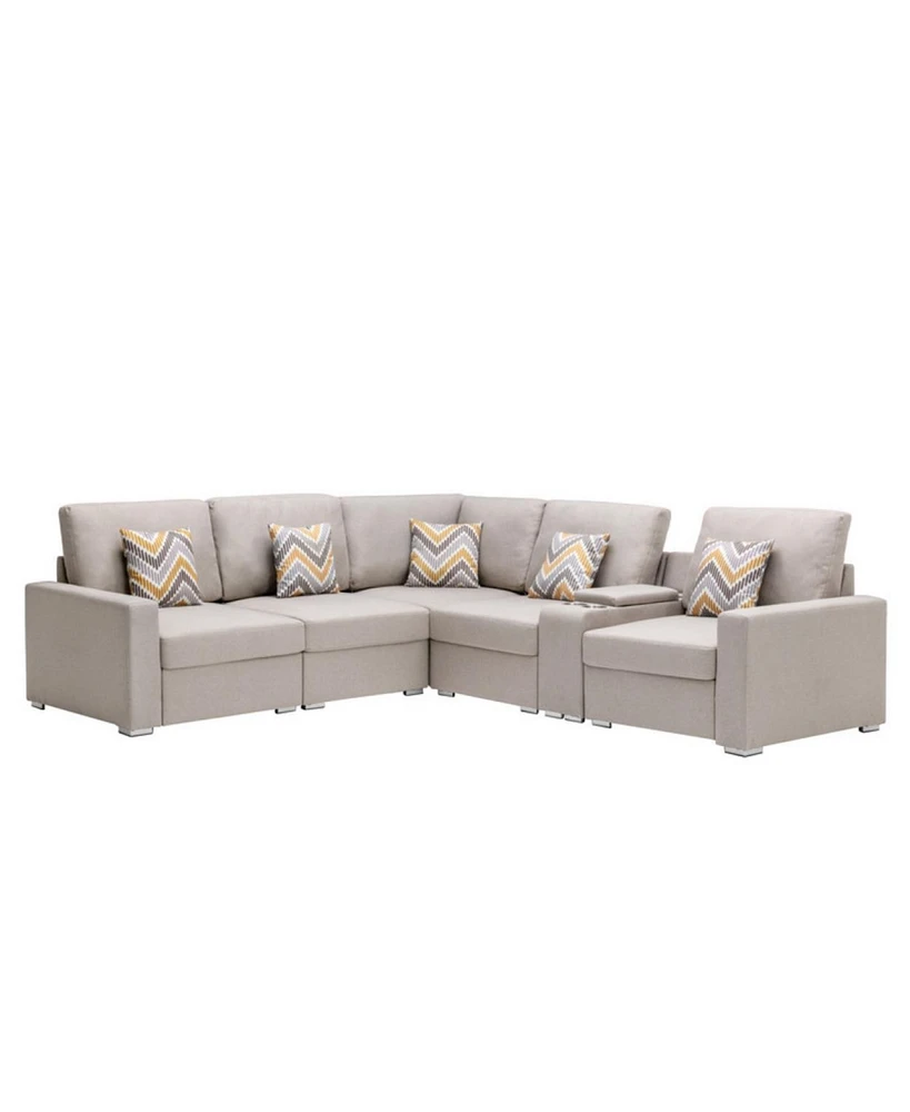 Simplie Fun 6 Piece Reversible Sectional Sofa with Usb, Charging Ports, and Cup Holders