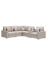 Simplie Fun 6 Piece Reversible Sectional Sofa with Usb, Charging Ports, and Cup Holders