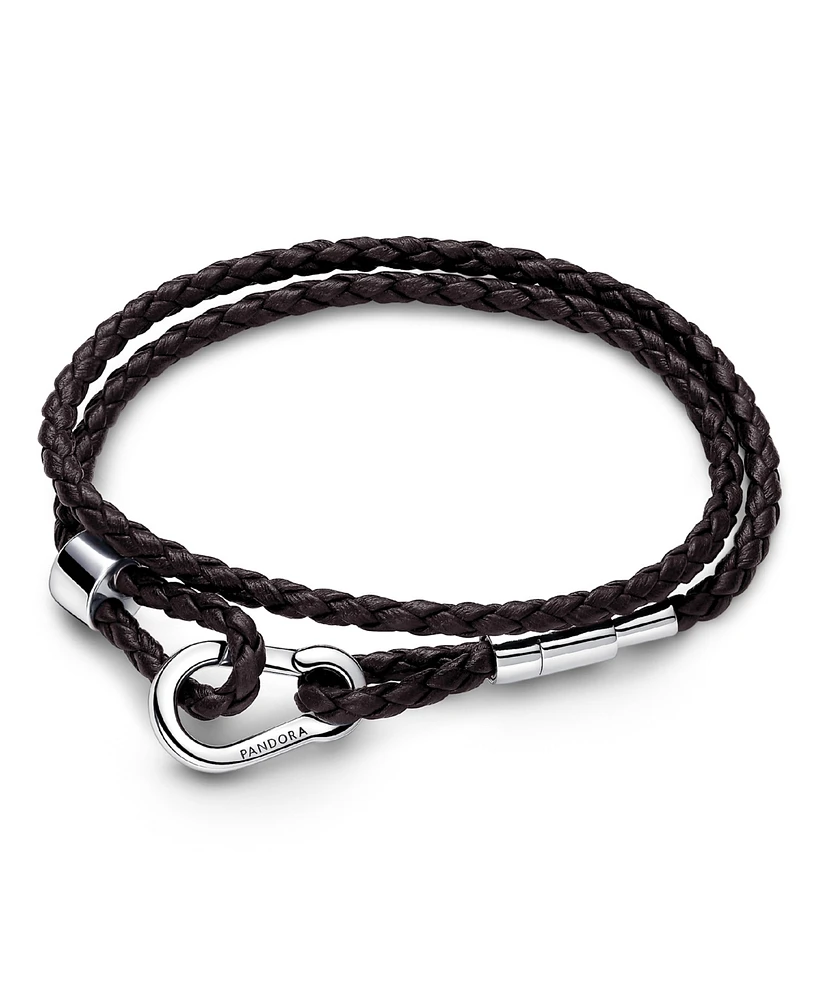 Pandora Brown Braided Double Leather Bracelet