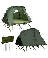 Gymax 2-Person Outdoor Camping Tent Cot Compact Elevated Set W/ External Cover Green