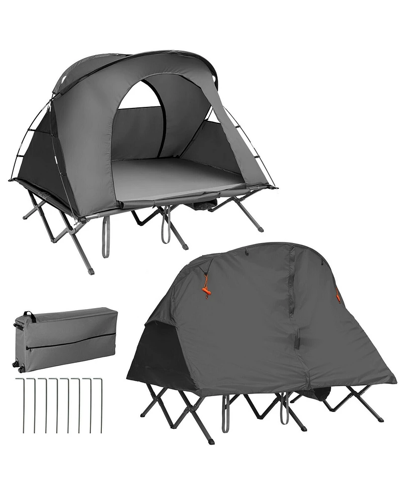 Gymax 2-Person Outdoor Camping Tent Cot Compact Elevated Tent Set W/ External Cover Green