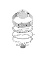 Jessica Carlyle Women's Silver-Tone Mesh Metal Alloy Bracelet Watch 36mm Gift Set