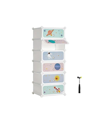 Slickblue Kids' 6-slot Stackable Storage Organizer With Doors, Plastic Wardrobe, Toys, Books, Clothes