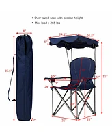 Gymax Folding Canopy Camping Chair Portable Beach w/ Carrying Bag Blue