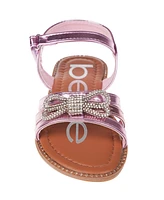 Bebe Big Girl's Strappy Sandal with Cute Rhinestone Tubular Bow Polyurethane Sandals