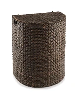 Casafield Half Moon Laundry Hamper with Lid and Removable Liner Bag - Natural, Woven Water Hyacinth Basket Sorter for Clothes