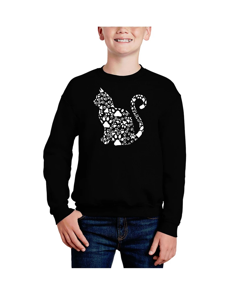 La Pop Art Boys Cat Claws Word Crewneck Sweatshirt