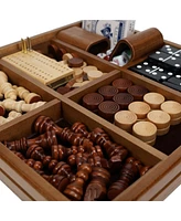 We Games Walnut 7-Games-in-1 Combination Game Set - Includes Chess, Checkers, Backgammon, Dominoes, Cribbage, Poker, Dice and Cards