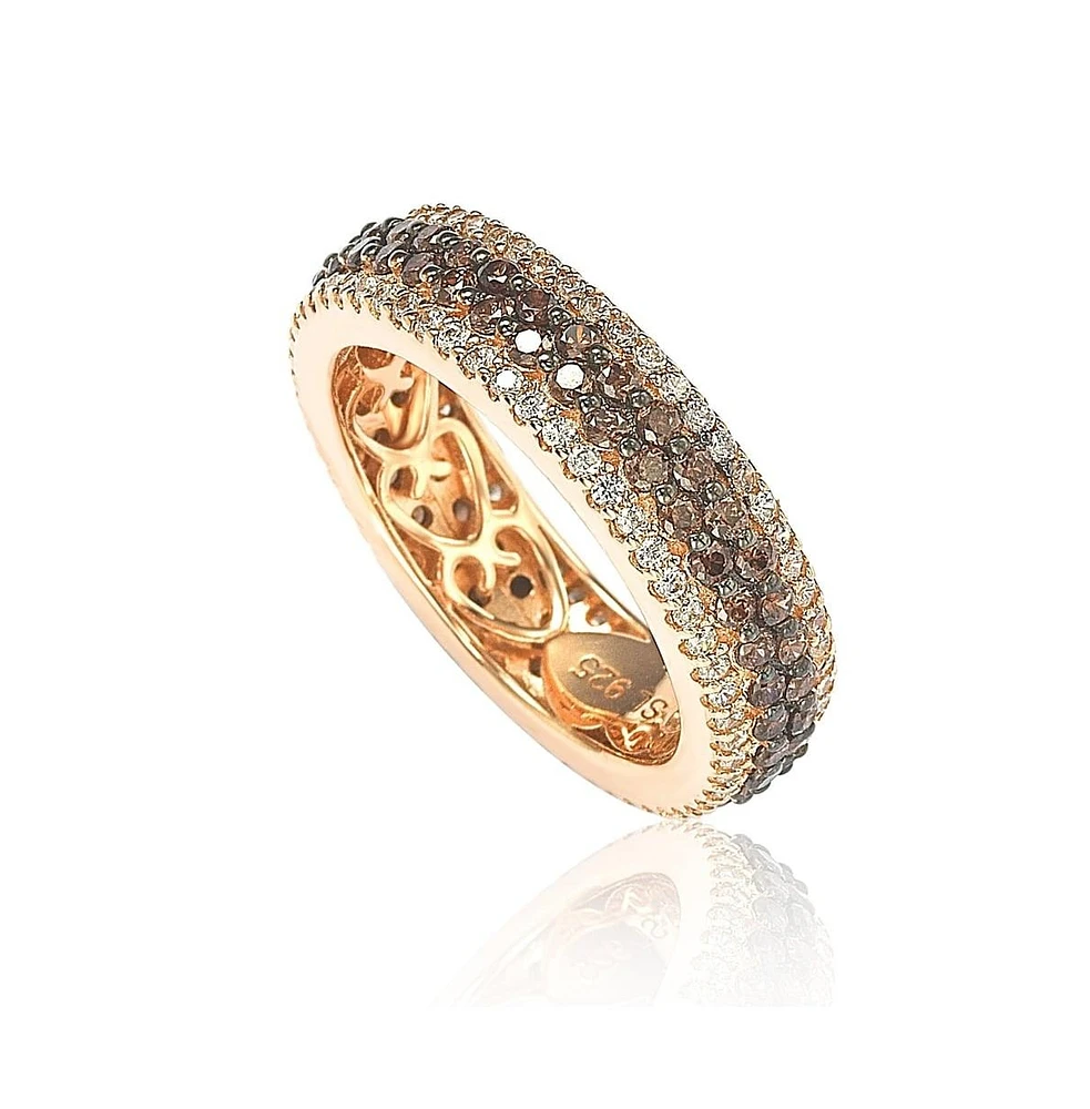 Suzy Levian Sterling Silver Cubic Zirconia Multi-Row Brown Eternity Band