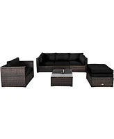 Gymax 6PCS Patio Conversation Set Rattan Sectional Furniture Set w/ Cushions