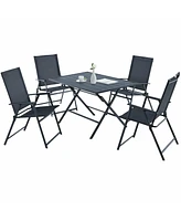 Gymax 5PCS Patio Folding Table & Chairs Set Outdoor Dining Set w/ Umbrella Hole