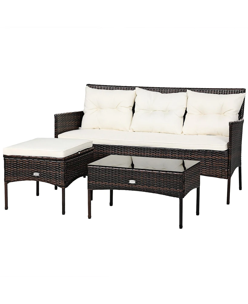 Gymax 3PCS Patio Rattan Sectional Conversation Furniture Set w/ Off White Cushions