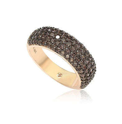 Suzy Levian Sterling Silver Cubic Zirconia Pave Thick Brown Band Ring