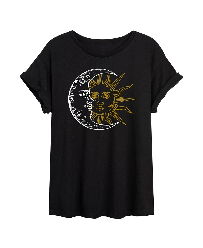 Hybrid Apparel Trendy Juniors Sun Moon Graphic Oversized Tee