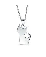 Bling Jewelry 3D Geometric Origami Jewelry Animals Kitten Cat Pendant Necklace For Women Sterling Silver