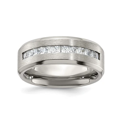 Chisel Titanium Brushed and Polished with Cz Wedding Band Ring