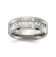 Chisel Titanium Brushed and Polished with Cz Wedding Band Ring