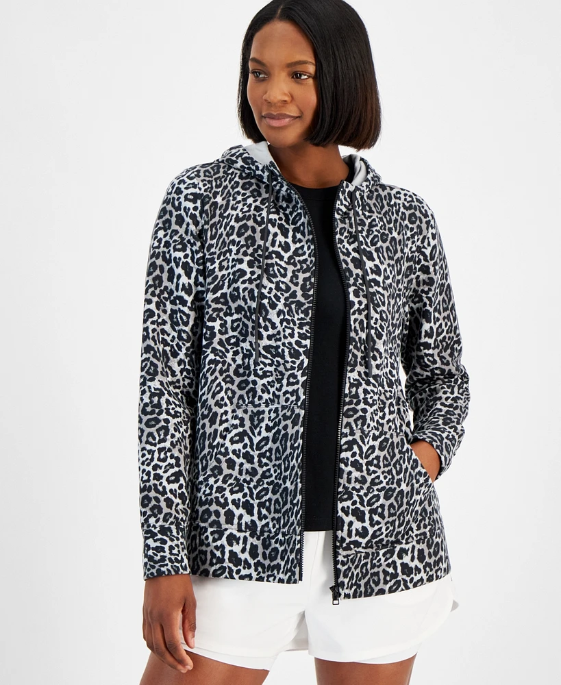 Id Ideology Women's Animal-Print Full-Zip Fleece Hoodie, Created for Macy's