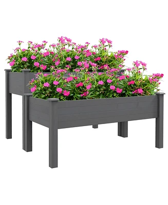 Outsunny 2 Tier Raised Garden Bed, Elevated Wooden Planter Box,