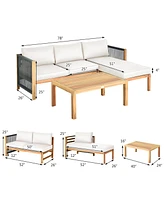 Sugift 3 Pieces Patio Acacia Wood Sofa Conversation Sets with Nylon Rope Armrest