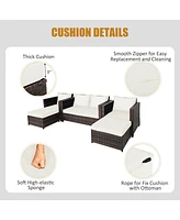 Sugift 5 Pieces Patio Rattan Furniture Conversation Sets with Removable Cushions