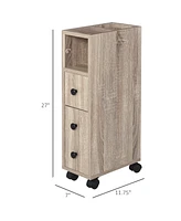 Kleankin Small Design Bedroom Ample Storage Space Sleek Wheel, Oak