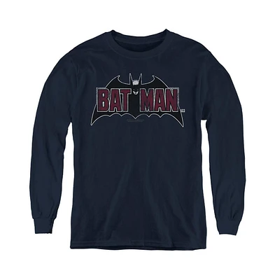 Batman Boys Youth Vintage Bat Logo On Navy Long Sleeve Sweatshirt