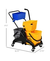 Homcom 13.7Gallon/52L Wringer Bucket Cart w/ Side Press Wringer, Mop Holder - Multi