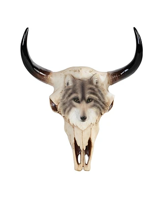 Fc Design 11"H Buffalo Skull with Wolf on The Front Taxidermy Animal Head Wall Plqaue Decor Home Decor Perfect Gift for House Warming, Holidays and Bi