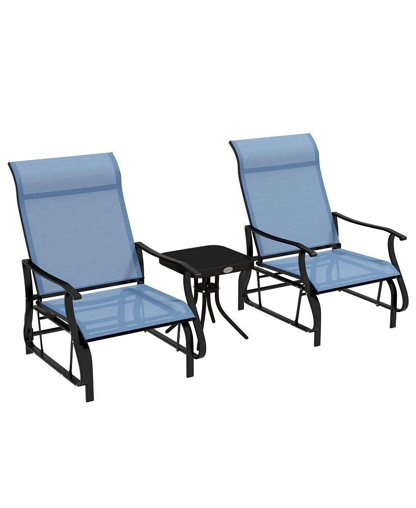 Outsunny 3-Piece Outdoor Gliders Set with Steel Frame, Table, Light Blue