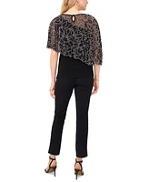 Msk Women's Beaded Chiffon Asymmetrical Short-Sleeve Blouse