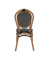 Merrick Lane Mael Set Of Two Stacking Thonet Bistro Style Chair With Textilene Seat And Bamboo Finished Metal Frame For Indoor/Outdoor Use