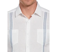 Cubavera Men's Guayabera Short Sleeve Button-Front Embroidered-Panel Shirt