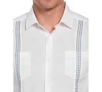 Cubavera Men's Guayabera Short Sleeve Button-Front Embroidered-Panel Shirt