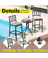 Sugift Set of 2 Patio Bar Chairs with Detachable Cushion and Footrest