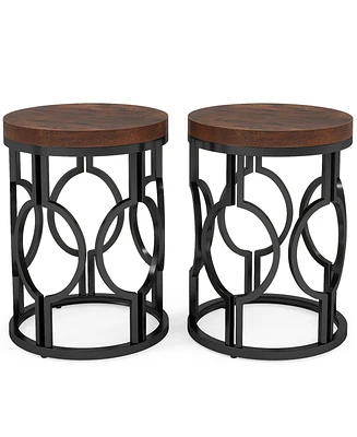 Tribesigns Round End Table Set of 2, Industrial Side Table with Metal Hollow Frame, Small Bedside Table Nightstand for Living Room, Bedroom, Easy Asse