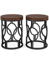 Tribesigns Round End Table Set of 2, Industrial Side Table with Metal Hollow Frame, Small Bedside Table Nightstand for Living Room, Bedroom, Easy Asse